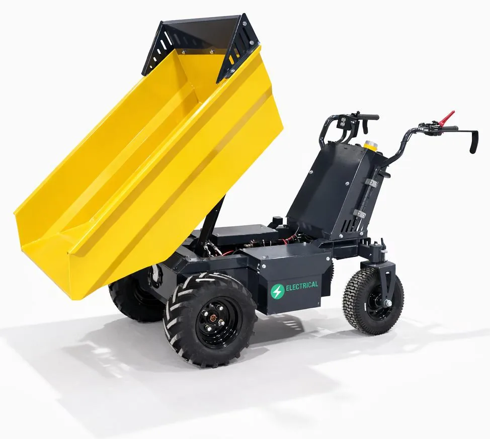ET-500A electric mini dumper tipping its bed to unload material