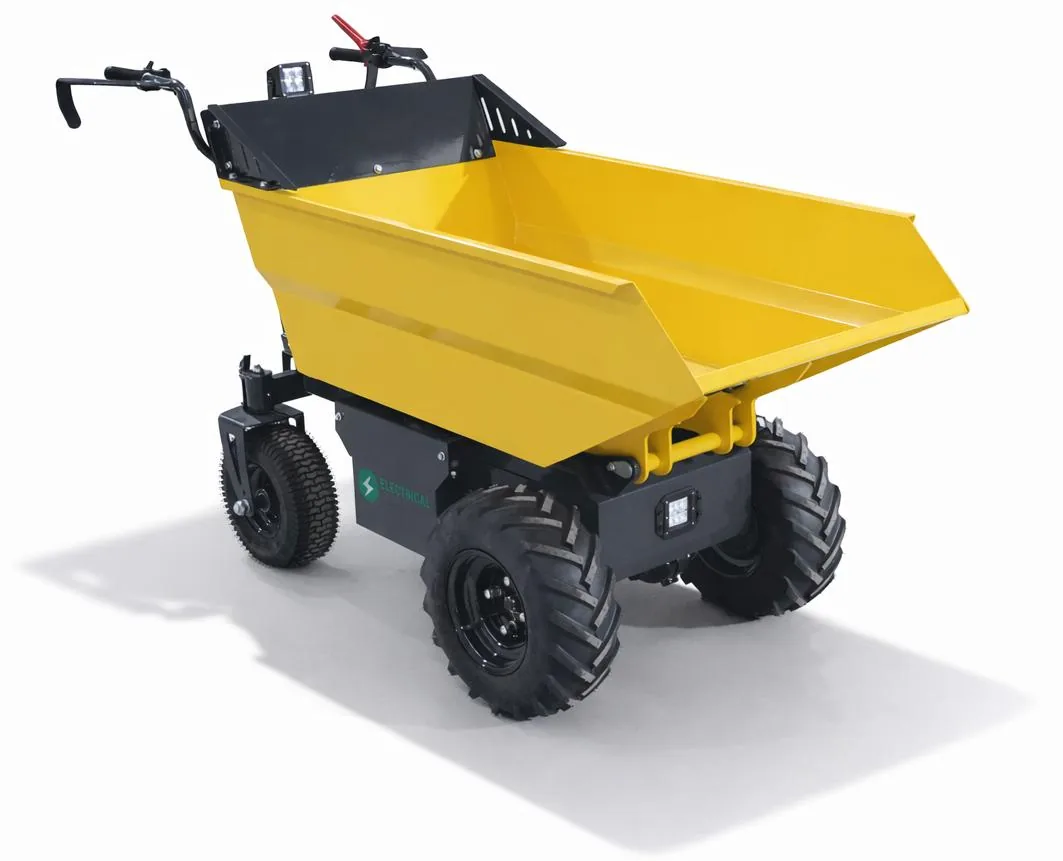Ideal Machinery ET-500A electric mini dumper with yellow hydraulic dump bed