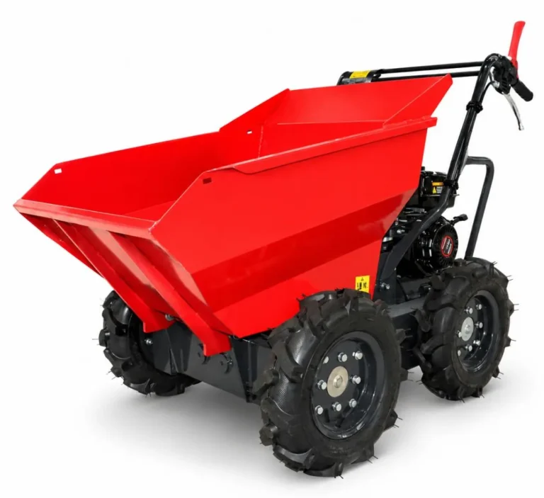 Ideal GD-300G gasoline-diesel mini dumper shown from the side with its skip and engine cover