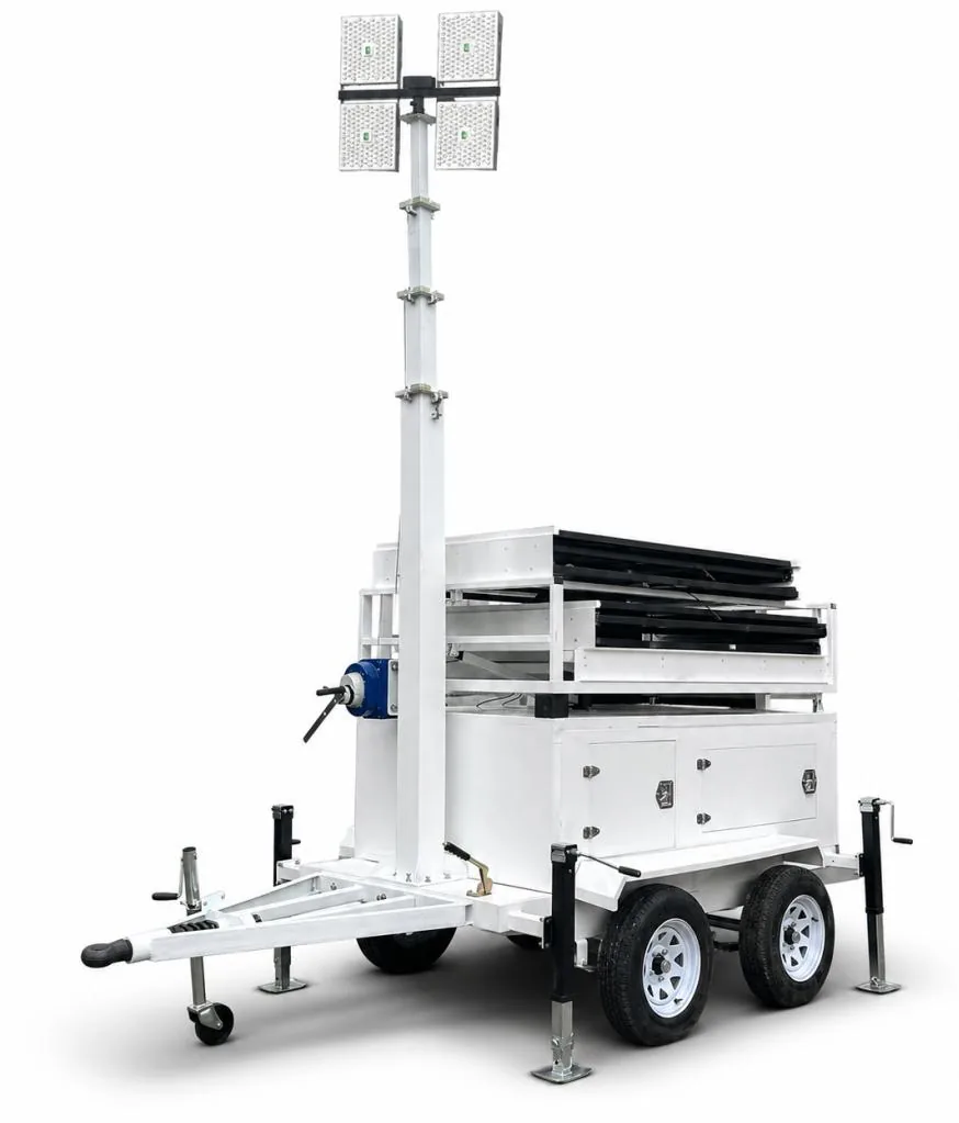ILTM90M-SH4 hybrid light tower dual-axle trailer with mast lowered